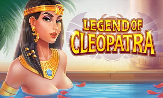 Das Logo und Startbildschirm des Spielautomats Legend of Cleopatra.