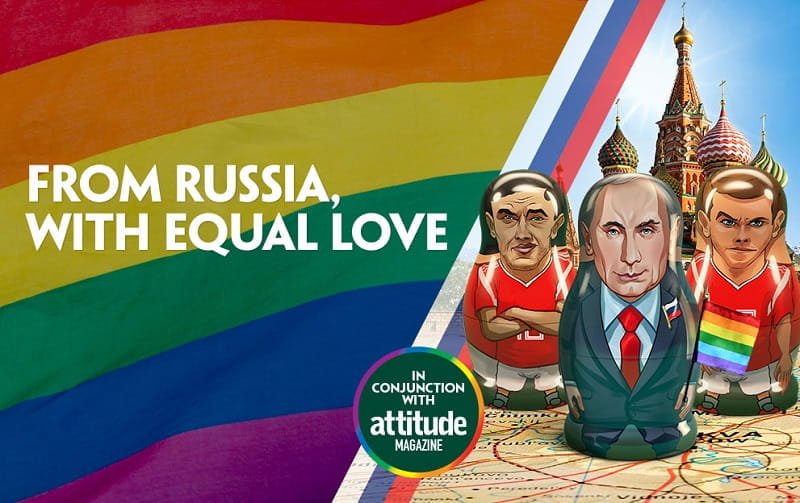 Das bunte Plakat der Kampagne „From Russia with Equal Love“ der Attitude Foundation