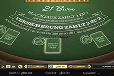Der Spieltisch bei 21 Burn Blackjack im mBit Casino.