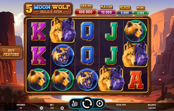 Der Spielbildschirm des Slots 5 Moon Wolf.