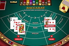Beim Baccarat liegt die Hand der Bank bei 6, die der Spieler weist 1 auf.