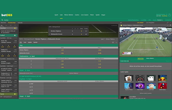 Eine Tennis Live Wette mit Streaming auf der Seite von bet365.