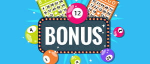 Illustration mit einem Bonus Schriftzug, der umgeben ist von Billiardkugeln und Bingo-Spielkarten.