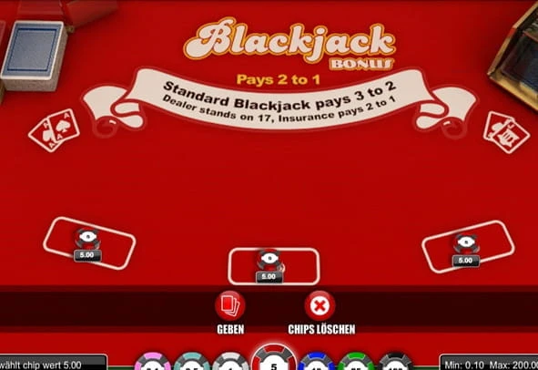 Das Blackjack Bonus Spiel kostenlos ausprobieren.