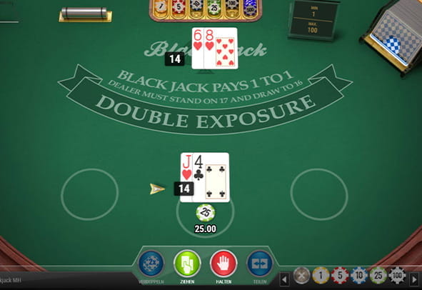 Das Blackjack Double Exposure Multi-Hand Spiel kostenlos ausprobieren.