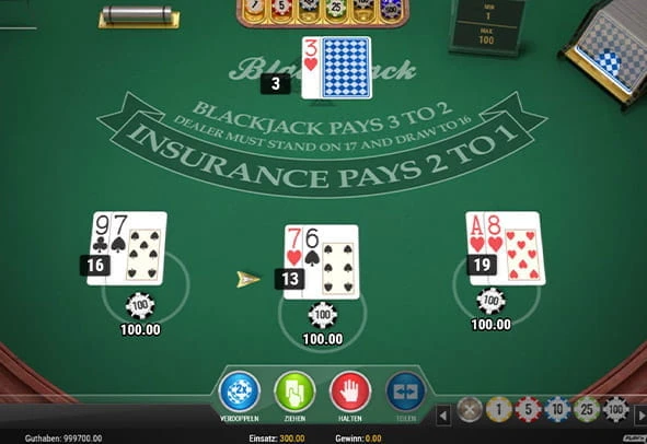 Das Blackjack Multi Hand Play'n GO Spiel kostenlos ausprobieren.