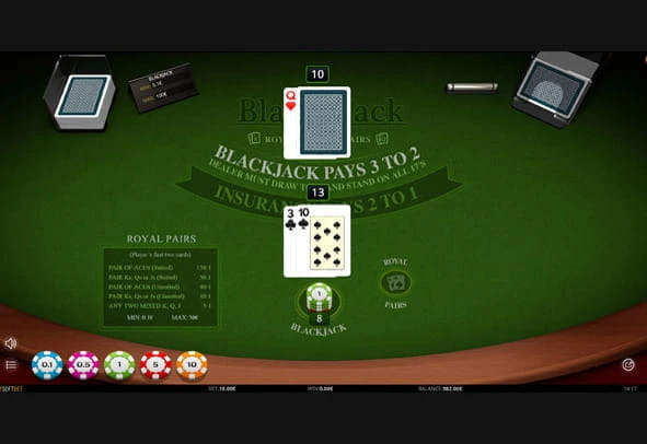 Das Blackjack Royal Pairs Spiel kostenlos ausprobieren.