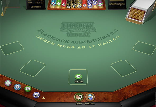 Der leere European Blackjack Redeal Gold Spieltisch von Microgaming.