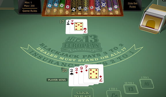 Der Tisch der Hi Lo 13 European Blackjack Gold Variante vom Hersteller Microgaming.