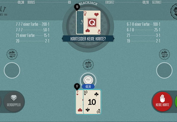 Spielverlauf des Online Casino Spiels Lucky Lucky Blackjack von FELT in einer kostenlosen Demo-Version.