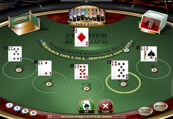 Das Premier Blackjack Bonus Multihand Spiel kostenlos ausprobieren.