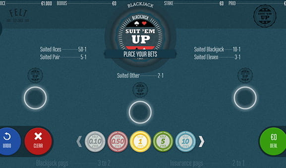 Ein Suit’em Up Blackjack Tisch vom Hersteller FELT.
