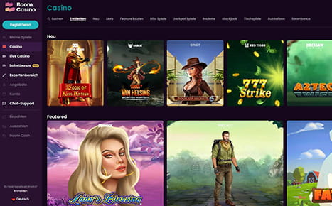 Die Webseite des Boom Casinos.