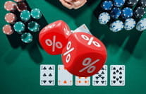 Spielsymbole vom Casino Poker und Würfel mit Prozentzeichen.