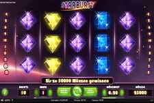 Der Startbildschirm vom Slot Starburst des Herstellers NetEnt mit einem Münzwert von 0,20€ und seinen Funktionen.