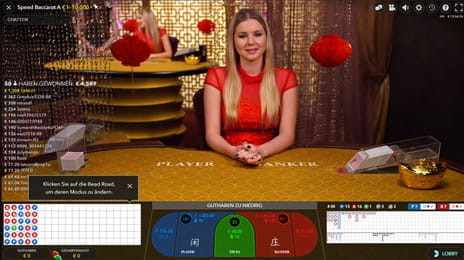 Eine Dealerin beim Live Baccarat von Evolution Gaming.