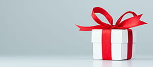 Eine Geschenkbox mit einer Schleife.