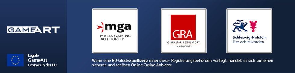 Die Logos von europäischen Regulierungsbehörden wie der Malta Gaming Authority.