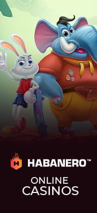 Eine Spielfigur aus einem Habanero Slot mit dem Logo des Software Herstellers.