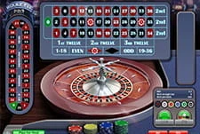 Das Tischspiel Roulette Pro mit dem Kessel im Vordergrund. Links im Bild ist der Racetrack zu sehen, mittig oben der Setztisch.