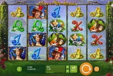 Das Automatenspiel Alice in Wonderslots mit vier Reihen und fünf Rollen.