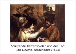 Streitende Kartenspieler und der Tod, Gemälde von Jan Lievens, Niederlande, 1638