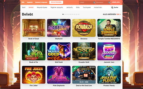 Vulkan Vegas Casino Vorschau Spielauswahl.