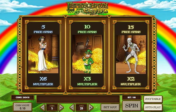 Der Leprechaun goes Egypt Spielautomat von Play'n GO mit seinen zahlreichen ägyptischen Symbolen.