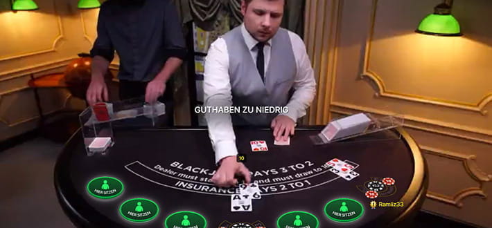 Ein Live Blackjack Tisch von Evolution Gaming im Betsson Casino.
