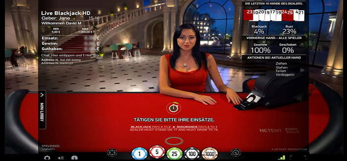 Live Common Draw Blackjack High von NetEnt im Live Bereich von Casino Room. Der Dealer sitzt am Tisch und erwartet die Einsätze der Spieler.