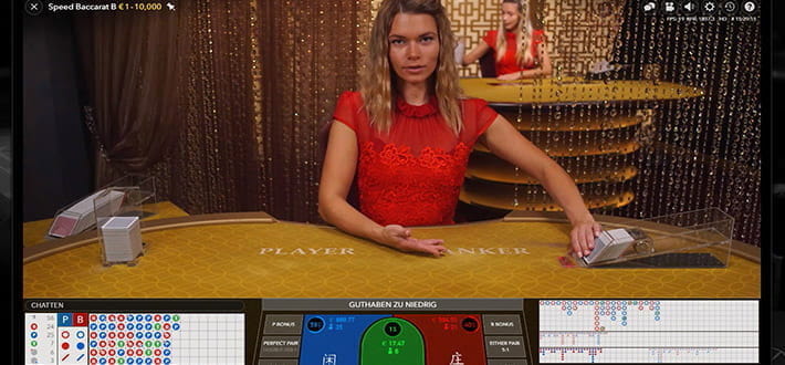 Live Speed Baccarat von Evolution Gaming im Euro Palace Live Casino. Der Dealer zieht gerade die erste Karte und beginnt somit das Spiel.