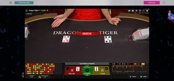 Dragon Tiger im Live Bereich des Karamba Casinos.
