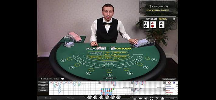 Ein Geber am Spieltisch beim Ladbrokes Live Baccarat