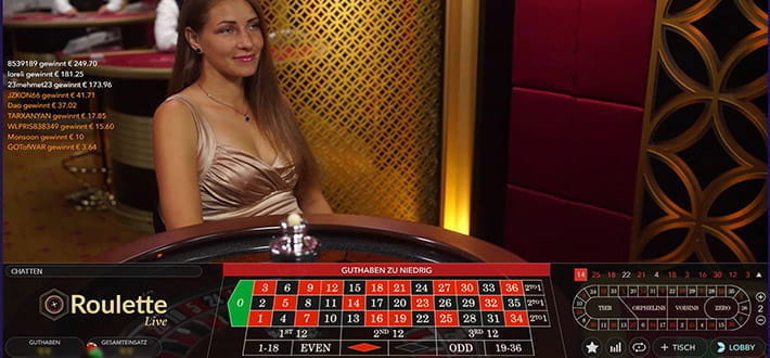 VIP Live Roulette von Evolution Gaming im Live Casino von Partycasino. Eine Runde ist gerade beendet und es werden die Gewinner angezeigt. Der Dealer sitzt schräg links hinter dem Roulettekessel und erwartet die neuen Einsätze.