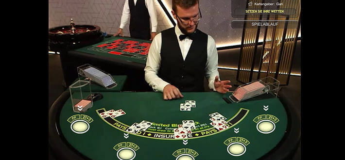 Ein Blackjack Tisch im Live Casino von William Hill.