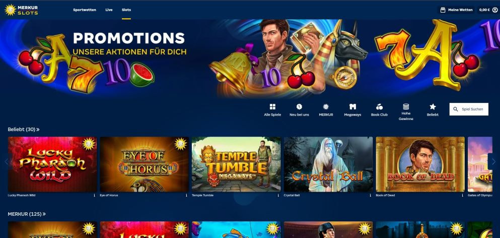 Die Startseite von Merkur Slots.