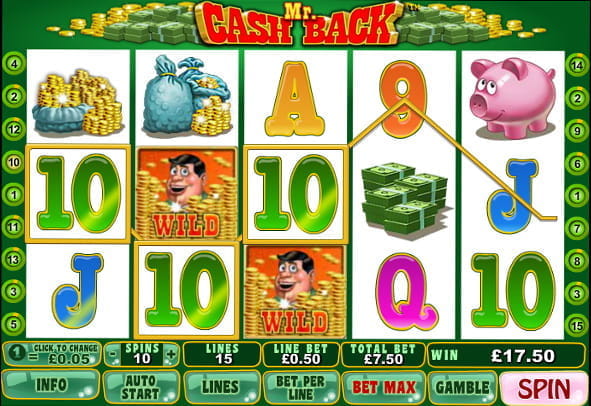 Ingame Screenshot des Mr Cashback Spielautomaten für den Start des Sofortspiels