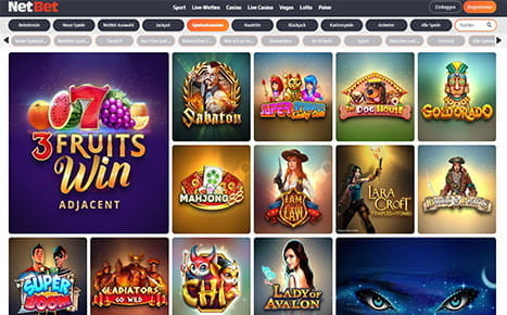 Die Übersichtsseite der Slots im NetBet Casino.