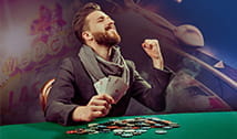 Das Bild zeigt einen Spieler nach einem Gewinn.