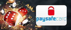 Casinochip, Würfel und das PaysafeCard Logo.