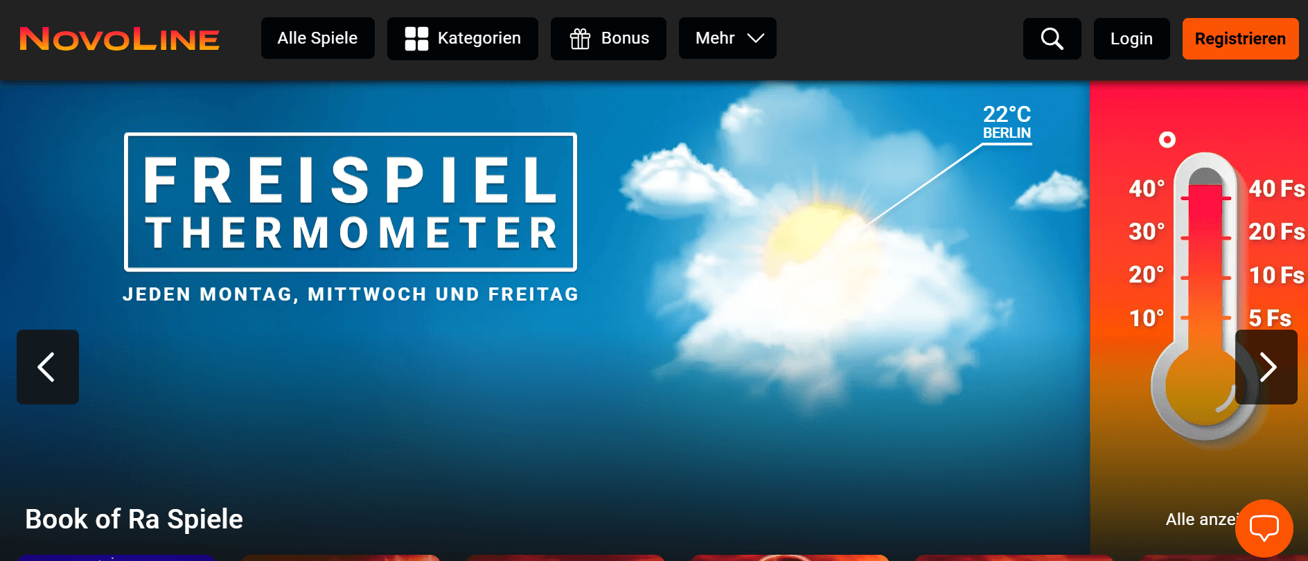 Die Startseite der Novoline Spielbank.
