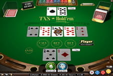 Zu sehen ist ein Poker Tisch, auf dem der Spieler gerade knapp gegen die Bank verloren hat.