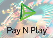 Das Logo von Pay N Play vor einer Illustration eines Online Casinos.