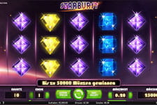 Der Online Slot Starburst im Playouwin Online Casino.