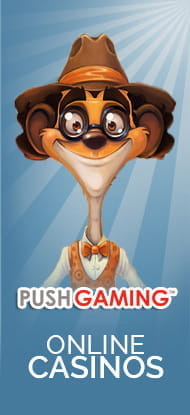 Ein Charakter aus einem Push Gaming Slot illustriert die nebenstehende Auflistung der Top 5 Online Casinos mit den Spielen dieses Herstellers.
