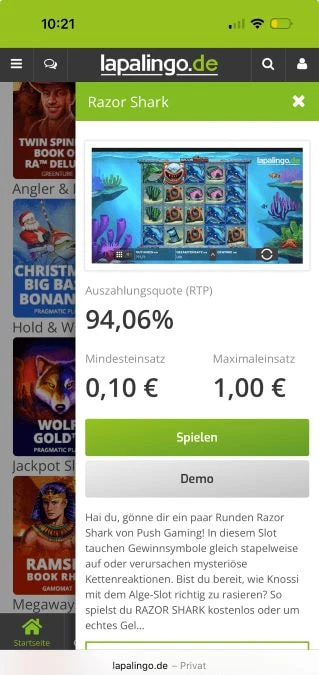 Die Regeln des Razor Shark Slots bei Lapalingo