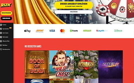 Das Startseite des Rizk Casinos.