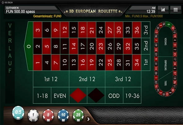 Das 3D European Roulette Spiel kostenlos ausprobieren.