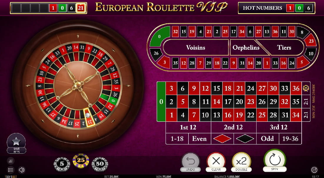 Das European Roulette VIP Spiel kostenlos ausprobieren.
