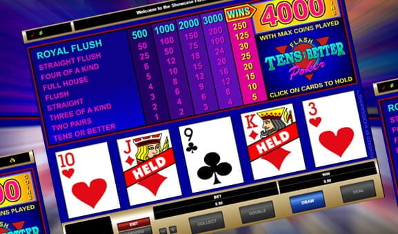 Der Ablauf des Video Poker Spiels Tens or Better.